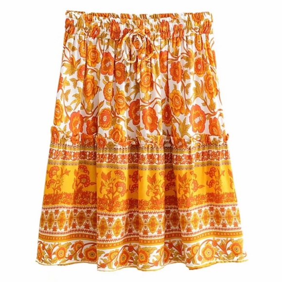 Boho Floral Gypsy Print Mini Skirt Ruffle Tier - Picture 5 of 6